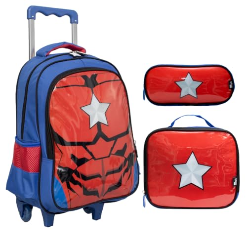 Kit Mochila De Rodinha Lancheira Térmica e Estojo Super Star YS42168 (Vermelho)