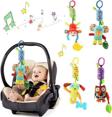 Image of Educational Baby Rattle, Electronic Light Musical Teether - Baby Sensory Sound Toys, 3-12 Months Plush Animals (Pack of 4)