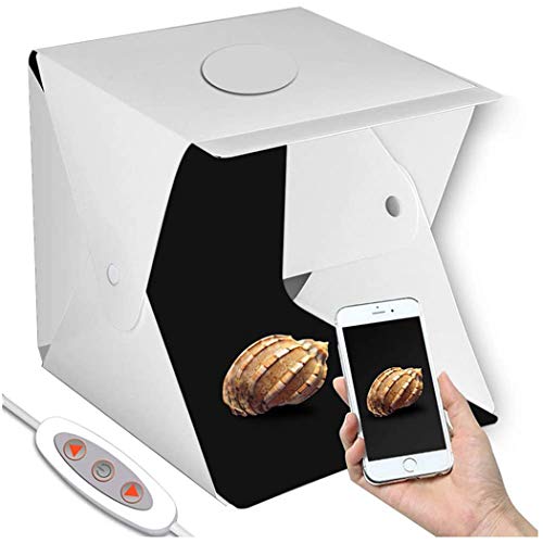 Studio fotografico portatile, studio da 16 x16 / 40x40cm Tenda da tiro pieghevole con scatola luminosa, 2 luci LED, luminosità regolabile, 4 sfondo