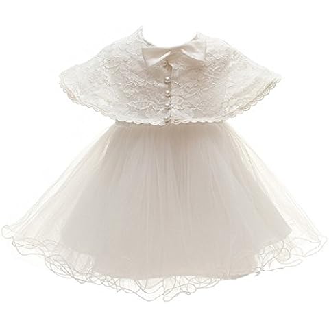 Meiqiduo Baby Princess Girls Christening Baptism Gowns Formal Dress 2Pcs Ivory White with Cloak - white - 6-12 months Cover