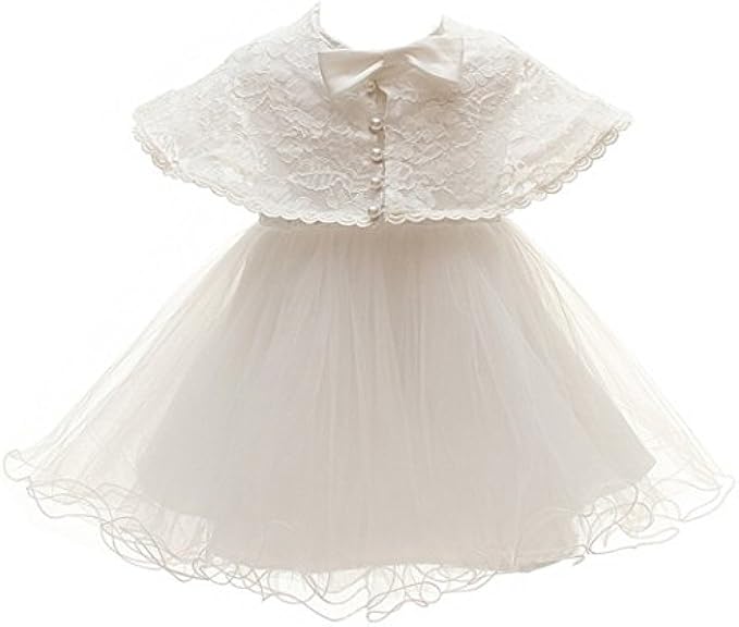 Meiqiduo Baby Princess Girls Christening Baptism Gowns Formal Dress 2Pcs Ivory White with Cloak