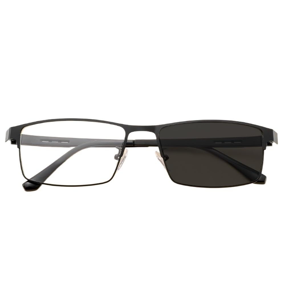 Photochrome Progressive Multifokale Lesebrille Herren Sonnenbrille Rechteck Blaulichtfilter Brille Leicht Presbyopische Brille Schwarz