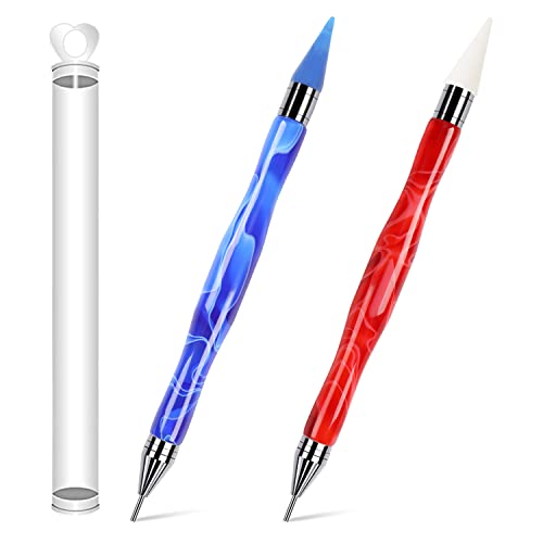 ANGNYA 2 Pcs Wax Pencil for Rhinestones, Dual-ended Rhinestone Picker Dotting Tool Rhinestone Gems Crystals Studs Picker With Acrylic Handle for Nail Art DIY Decoration
