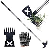 warmtree Weed Puller Tool - 2 in 1 Gardening Tools with 60" Long Handle, Heavy Duty Manual Weeder Remover for Lawn and Garden, Stand Up Weed Puller for Yard, Patio Weeding & Soil Leveling