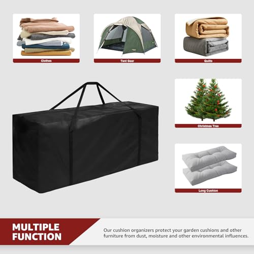 Image of widesmile 2 Pack 670L Extra Large Garden Cushion Storage Bag Heavy Duty Waterproof Outdoor Furniture Cushion Storage Bag 173x76x51cm with Handle and Zipper