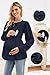 OUGES Womens Maternity Nursing Tops Tie Front Crew Neck Long Sleeve Breastfeeding Shirts Hidden Zipper Business Casual Fall Outfits Pregnancy Must Haves Work Clothes Office Blouse 2025(Navy,S)
