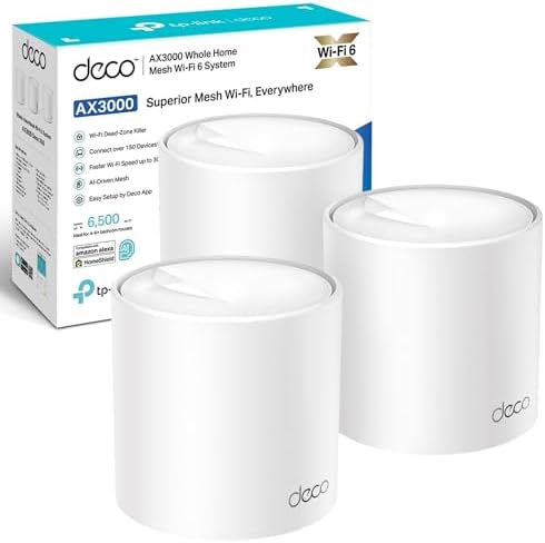 TP-Link Deco X50(3-pack) AX3000Mbps Mesh WiFi 6 System, AI-Driven, Coverage up to 6500ft²,WiFi Mesh System, WiFi Router, WiFi Extender Booster, Gaming & 4K, Easy Setup, Alexa & Google Home