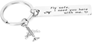 Pilot Air Stewardess Gifts for Flight Attendants Crew Fly Safe Keychain Long Distance Boyfriend Husband Son Gifts for Travel Lovers Pilot Keychain for Aviation Men