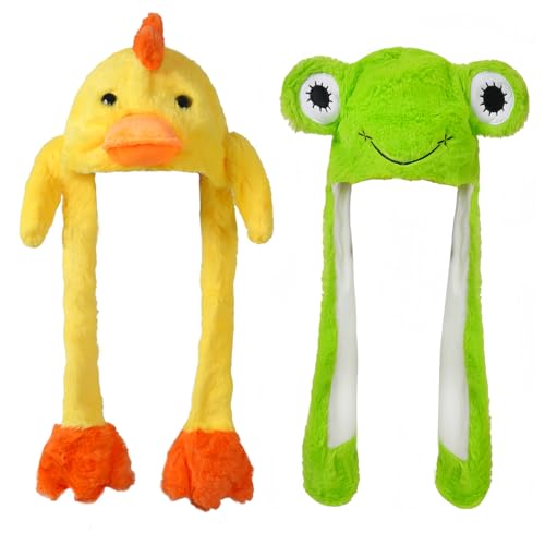 YC JILAI 2 Pack Animal Hat Frog and Duck Plush Ears Moving Jumping Hat Unisex for Dress Up Halloween Christmas Cosplay Party by YC JILAI - Used condition - US$15.49
