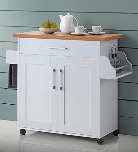 212 Main Kitchen Island with Spice Rack & Towel Rack - White