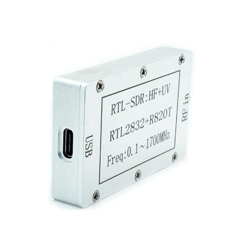 VIDOO Receptor RTL-SDR Banda Completa 100kHz-1.7GHz Radio Definida por Software Aviación Onda Corta Carcasa Aluminio CNC