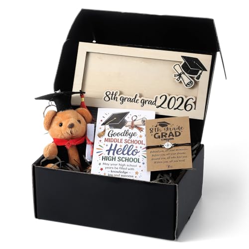 Yinkin 5 Pcs 8th Grade Graduation Gifts 2026 Middle School Promotion Gifts Include Compass Bracelets Graduation Bear Keychain Money Clip Greeting Card and Box Class for 2026 Graduates