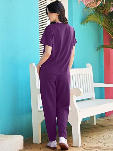 Image of ZEYO Night Suit for Women's Typography Printed Cotton Night Dress of Top and Joggers