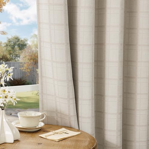 Beauoop Beige Plaid Jacquard Blackout Curtains 108 Inches Long 2