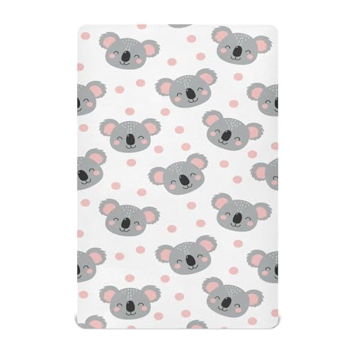 Image of Koala Polka Dots White Fitted Crib Sheet for Boys Girls Baby Toddler Fitted Sheet for Standard Crib Mattress,52 X 28 in