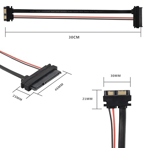 Adaptador Slimline SATA 13 macho a 22 pines hembra 30cm miniatura 3