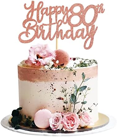 Blumomon 3 Pack Rose Gold Happy 80th Birthday Cake Topper Glitter Happy 80 Cupcake Topper Cheers to 80 Fabulous Cake Decoration for 80th Birthday Party Decoration Supplies