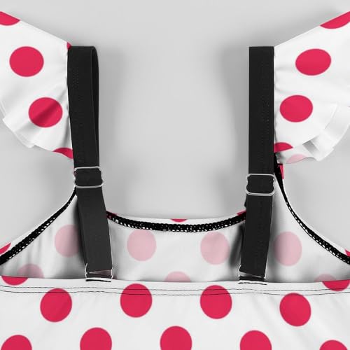 Image of Girls One Piece Swimsuit Polka Dots Ruffles Swimwear Bathing Suits 3-12 Years