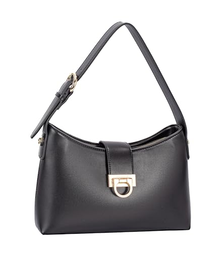 David Jones - Bolso de mano para mujer y ciudad, bandolera de piel sintética lisa, talla mediana, para llevar a mano, para fiestas de fin de semana, elegante y clásico, Negro , 4200 cm³