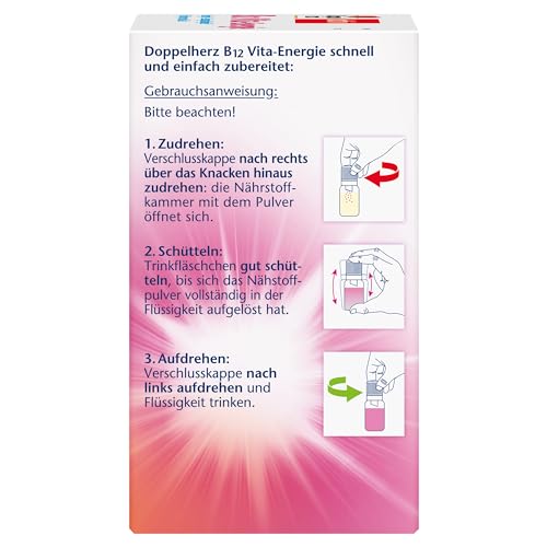 Doppelherz B12 Vita-Energie - Vegan und hochdosiert mit 450 µg Vitamin B12 pro Trinkfläschchen - 30 Trinkfläschchen mit Himbeer-Geschmack