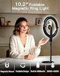 NiceVeedi 10.2” Lumière de bureau magnétique avec support, 5000mAh Lumière de son de bureau rechargeable pour téléphone,3 Couleur Foldable Selfie Light pour Live Stream/Makeup/TikTok/YouTube/Photographie/Zoom/Vlogging