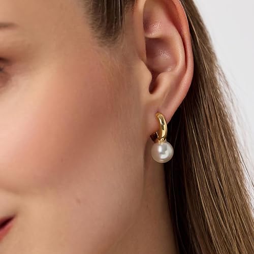 MOODEAR Dainty Freshwater Pearl Earrings - Trendy 14k Gold Plated/Silver Bridal Small Hoop Drop Dangle Earring for Women Wedding Jewelry2
