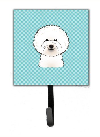Checkerboard Blue Bichon Frise Leash & Key Holder