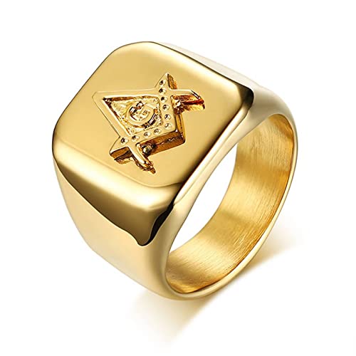 Banemi Anillos Adolescentes Chico, Anillos Niño Acero Inoxidable Oro Masónico Hipoalergénico Anillos Regalo Parejas Aniversario Un Año Talla 20
