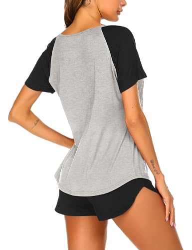 Ekouaer Women's Pajama Short Sleeve Sleepwear Soft Pj Set Cotton Top and Shorts Pajamas Set3