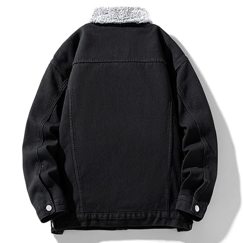 Men's Sherpa Wool Lined Denim Jackets Classic Fleece Collar Jean Trucker Jacket Plush Thickened Loose Jean Coats4