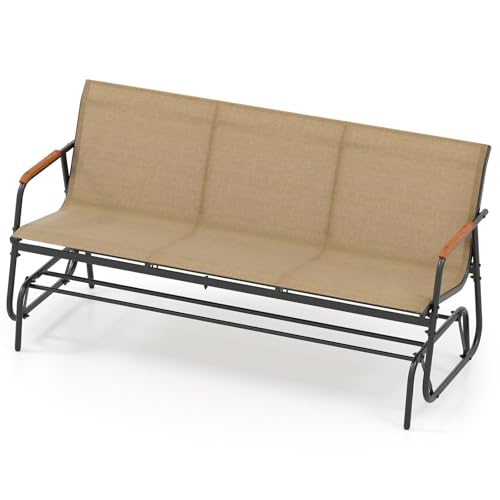 Tangkula 3-Person Outdoor Glider Bench, Patio Gliding Loveseat with Breathable