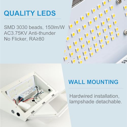Image of Lightdot 6 Pack 200W White LED Wall Pack Lights, Wall Mount Outdoor Exterior Lighting, 100-277V, 30000LM Dusk-to-Dawn, IP65 ETL, 60ft Coverage Area, Parking Lots, Building Exteriors, Yard /Warehouse