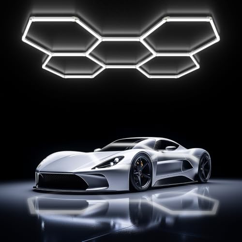 Gneng Hexagon Garage Lights, Ultra Bright LED 6500K 156W 17280LM; Hex Light for Garage Lights Ceiling Led, Barber, Workshop, Basement,Gym(5 Grids Hexagon Light) - image 1