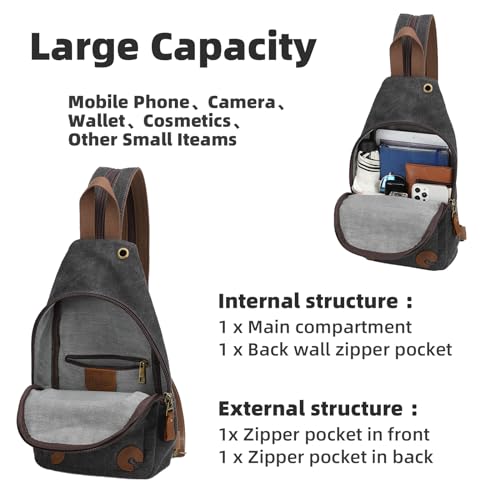 KL928 Canvas Sling Bag Crossbody Backpack Shoulder Casual Rucksack for Men Women,Black4