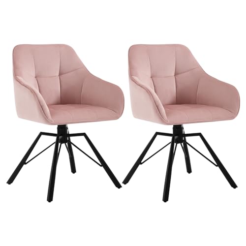 WOLTU Chaise Pivotante à 360°, Lot de 2, Chaise Salle à Manger Scandinave, en Velours, Assise Rembourrée, Pieds en Métal, Rose.