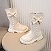 Girls Ankle Boots Elastic High Top PU Leather Side Zipper Boot Fashion Thick Sole Outdoor Rain Shoe with Bow