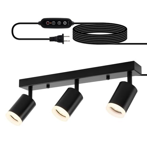 Bojim Plug in Track Lighting with 14.3ft Power Cord, 3 Lights Black Wall Mount Spotlight Fixture, Dimmable Ceiling Lighting for Indoor Kitchen Bedroom Farmhouse Sala (GU10 Bulbs Not Included)