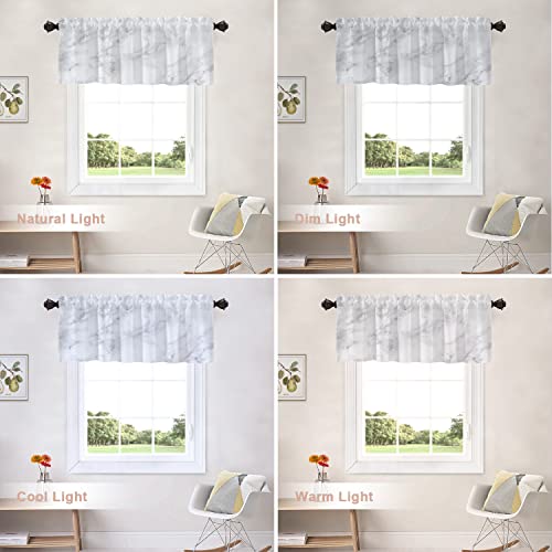 Shrahala White Marble Kitchen Valances, Marble Gray White Marbled Stone Background Half Window Curtain Window Treatment Multilayer Polyester Blackout For Living Room Bathroom 2 Pack 52 X 18 In #TOP5