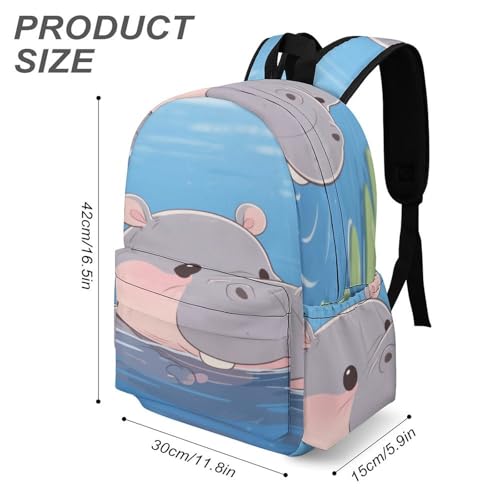 Cute Hippo Printed Backpack Water-Resistant Pack Stylish Bag Lightweight Travel Backpack3