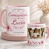 Taza Personalizada Comunión con Foto y Texto Regalo Original Invitados Recuerdo Especial Niño Niña Diseño Exclusivo Apta Lavavajillas Microondas Cerámica Resistente Blanca 350ml