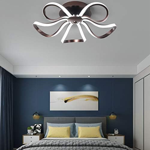Indoor Living Room Ceiling Light, 65W Creative Flower Shape Ceiling Lamp Dimmable Restaurant Curved ,with Remote Control Ceiling Lamp Modern Acrylic Chandelier Metal Ceiling Spotlights 55cm (Brown)