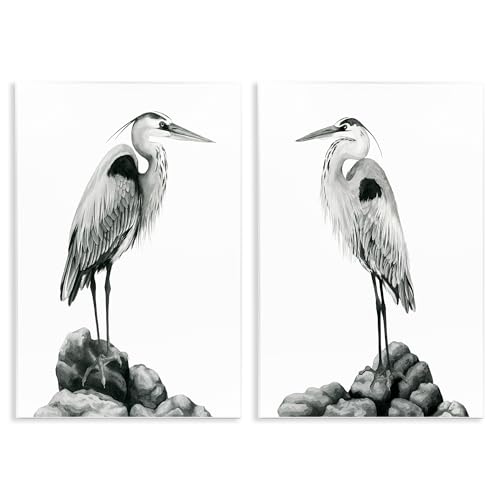 Image of 'Great Herons Standing Rocks Bird Portraits'| 2pc Wall Plaque Art Set