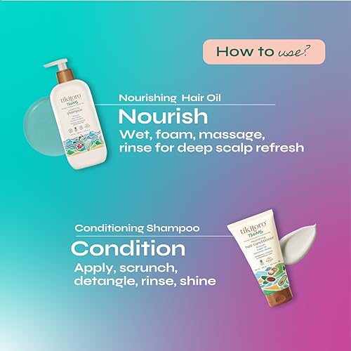 Image of Tikitoro Teens Cleanse & Condition Duo | Nourishing Shampoo & Conditioner Set | Gentle Cleansing, Strengthening & Frizz Control | No Parabens & Sulphates (Age 11+) (300ml x 1 & 150ml x 1)