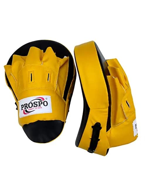 Image of Prospo Curved Focus Pads /Punching Mitts for Boxing /MMA /Muay Thai /Kickboxing /Karate /TAEKWANDO (Yellow-Black)