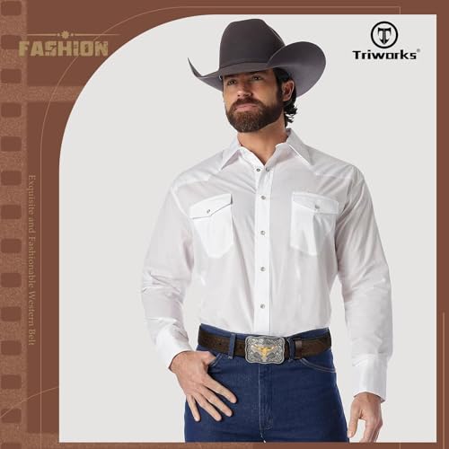 TRIWORKS Western Buckle Belts for Men, Mens Cowboy Belt with Buckle Leather Country Cowgirl Belt for Jeans Pants