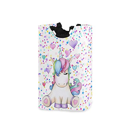 Mnsruu Panier à Linge Pliable avec poignée Motif Licorne Crème