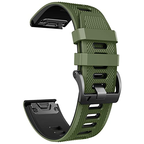 NotoCity 26mm Quickfit Cinturino Compatibile con Garmin Fenix 6X/ 6X pro Bracciale Ricambio, per Garmin Fenix 5X/ 5X Plus Silicone Cinturino, Verde militare-Nero