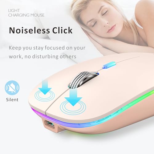 Image of Uiosmuph LED Wireless Mouse, G12 Slim Rechargeable Wireless Silent Mouse, 2.4G Portable USB Optical Wireless Computer Mice with USB Receiver and Type C Adapter (Nude Pink)