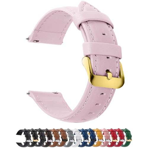 Image of Fullmosa 18mm Quick Release Leather Watch Band for Garmin | Traditional Smartwatch Replacement Strap for Garmin Venu 2S /3S /4(41mm) Women Men Formal Daily, Sand Pink&Golden Buckle
