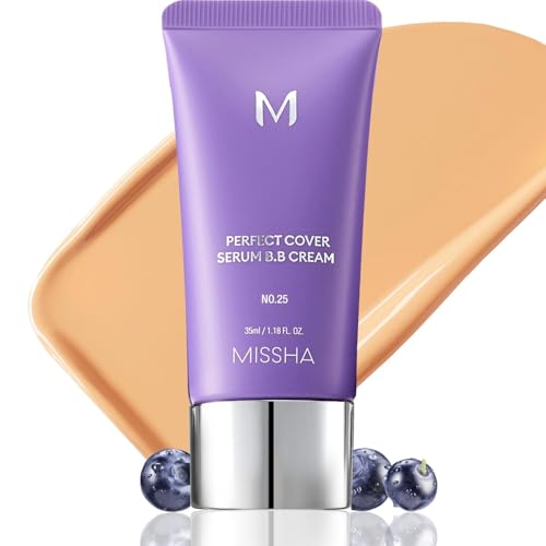 MISSHA M PERFECT COVER SERUM BB CREAM N.º 25 Warm Beige - Tono claro con subtono frío, Crema hidratante con color, Maquillaje con tratamiento para la piel, Maquillaje coreano, 35 ml